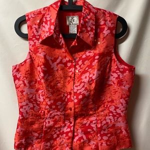 Ice pink, orange, sleeveless top / vest with sequence and buttons.